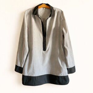 J. Crew Grey & White Pin Striped Tunic Top W/ Pockets